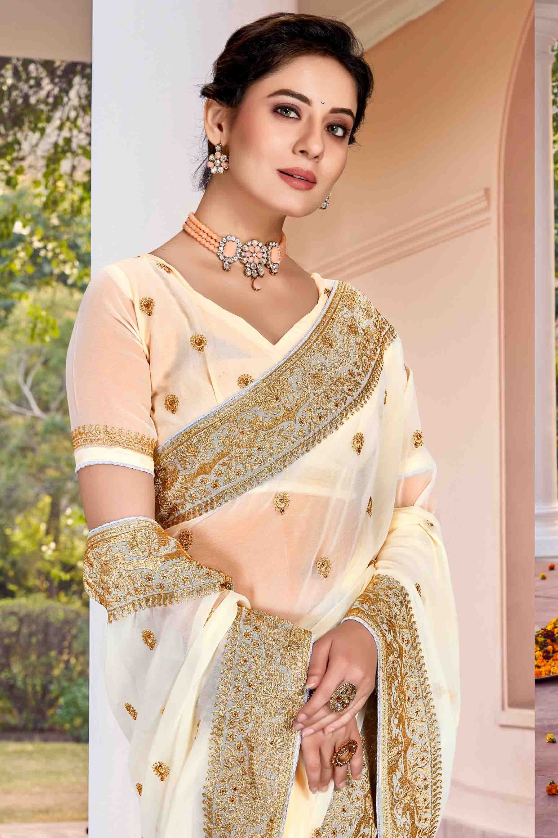 Off White Colour Georgette Designer Saree SD1121139 A