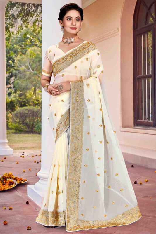Off White Colour Georgette Designer Saree SD1121139
