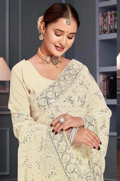 Off White Colour Georgette Embroidery Work Designer Saree SD1091252 A