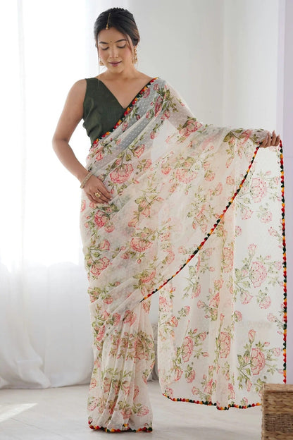 Off White Colour Georgette Printed Saree SD1112114