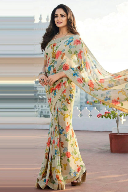 Off White Colour Georgette Printed Saree SD1180077