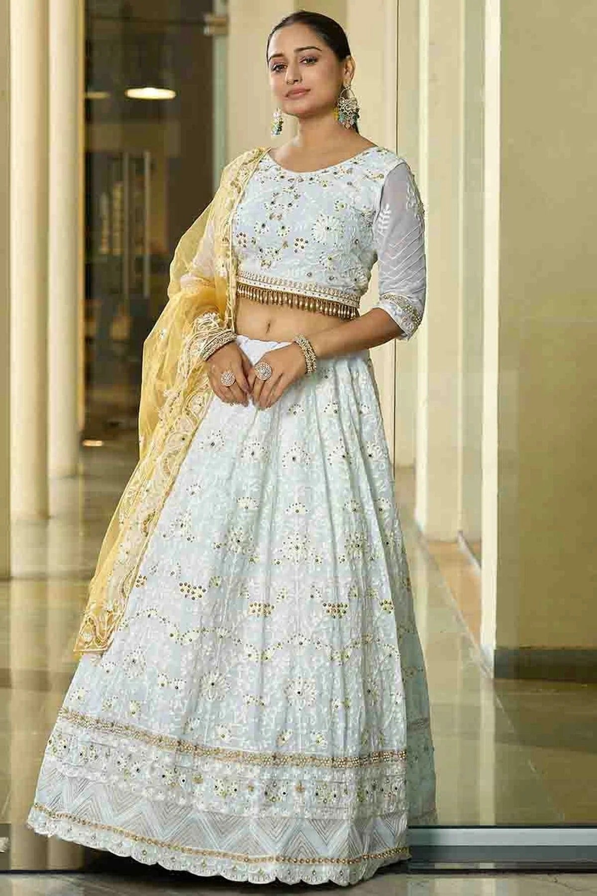 Off White Colour Georgette Semi Stitched Lehenga Choli LC1170099 A