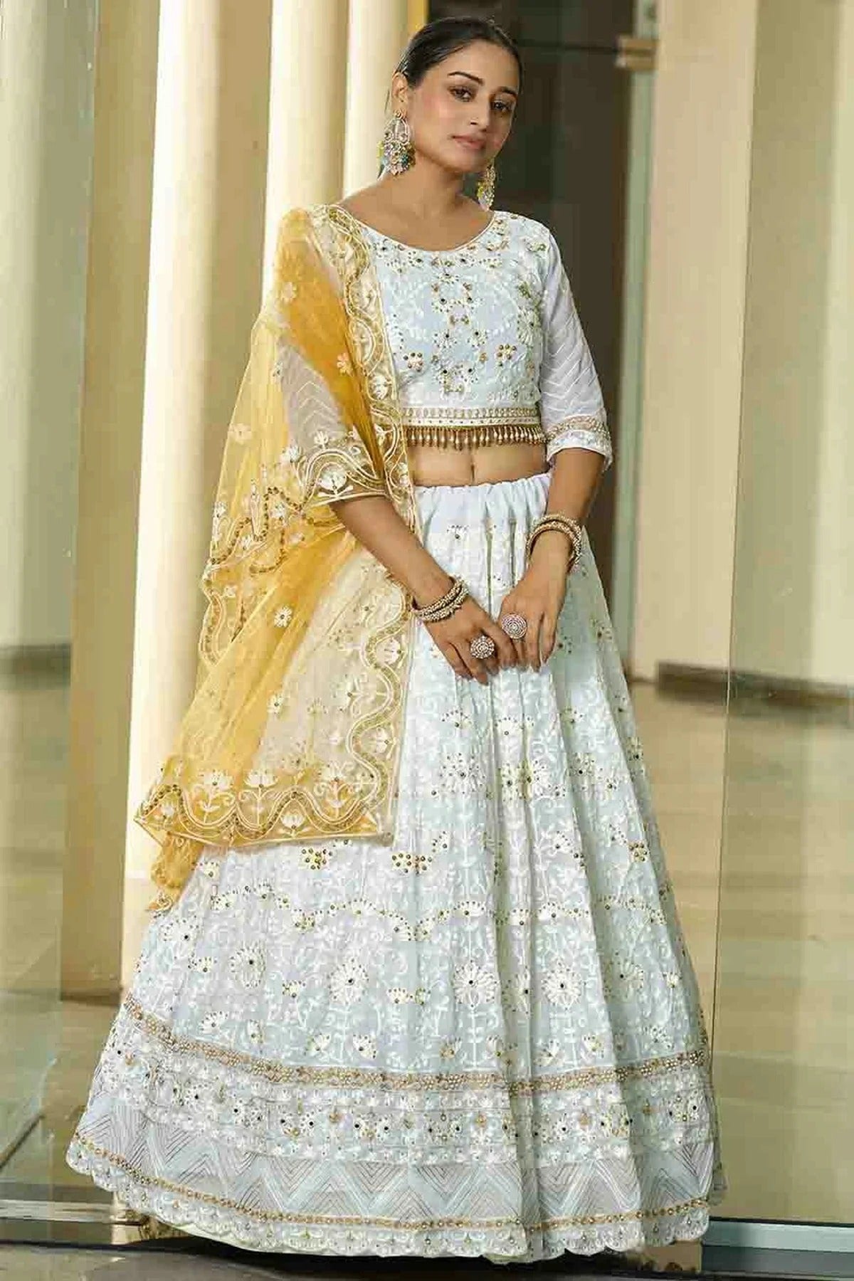 Off White Colour Georgette Semi Stitched Lehenga Choli LC1170099