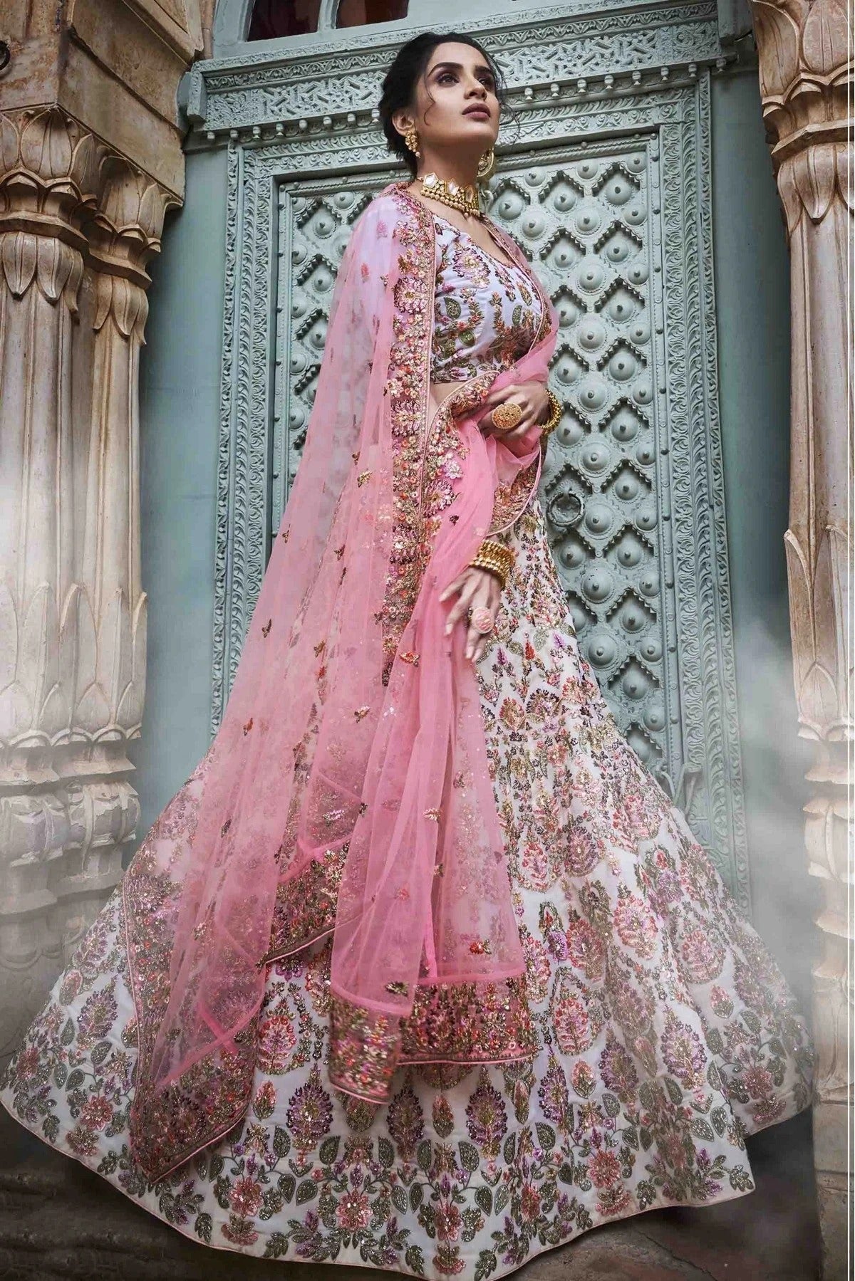 Off White Colour Georgette Sequins Work Lehenga Choli LC1080213 A