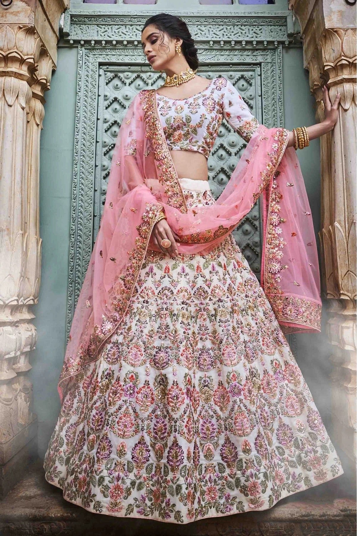 Off White Colour Georgette Sequins Work Lehenga Choli LC1080213