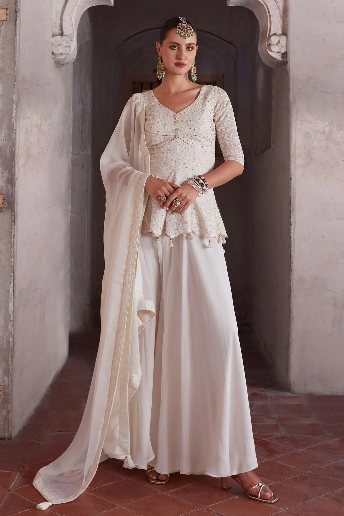 Off White Colour Georgette Sharara Suit SS1140016