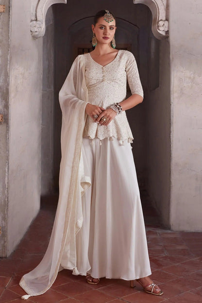Off White Colour Georgette Sharara Suit SS1140016