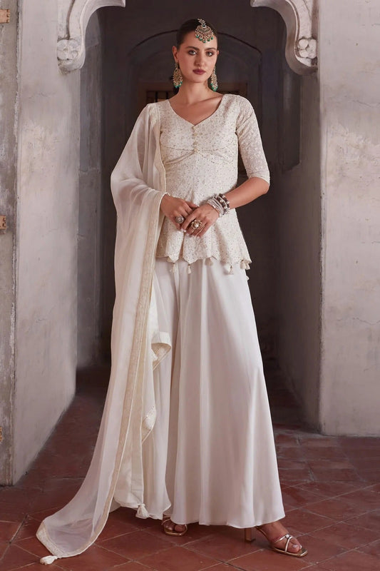Off White Colour Georgette Sharara Suit SS1140016