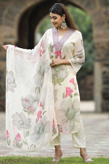 Off White Colour Georgette Stitched Suit SS1112250 A
