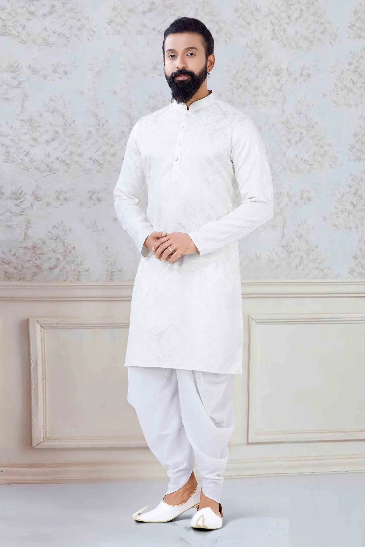 Off White Colour Jacquard Festival Wear Dhoti Kurta KP1130060