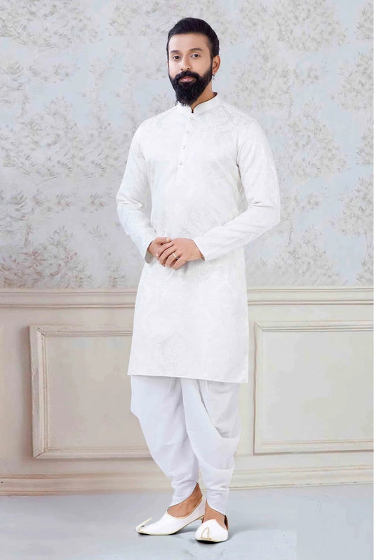 Off White Colour Jacquard Festival Wear Dhoti Kurta KP1130060