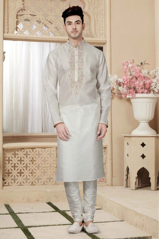 Off White Colour Kurta Pajama In Art Dhupion Fabric KP1040016