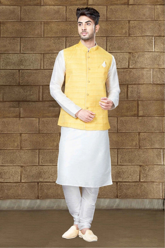 Off White Colour Kurta Pajama In Art Dhupion Fabric KP1040019