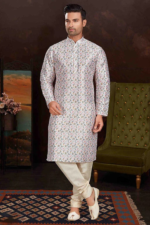 Off White Colour Kurta Pajama In Malai Silk KP1210147