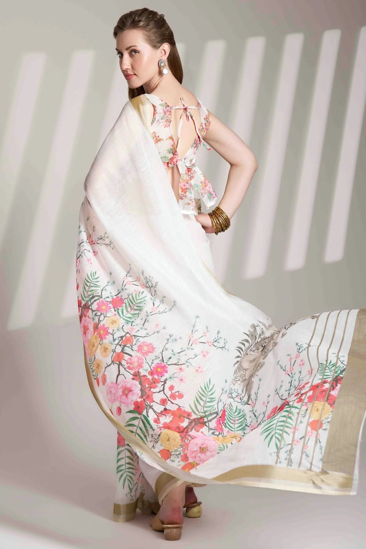 Off White Colour Linen Printed Saree SD1112837 A