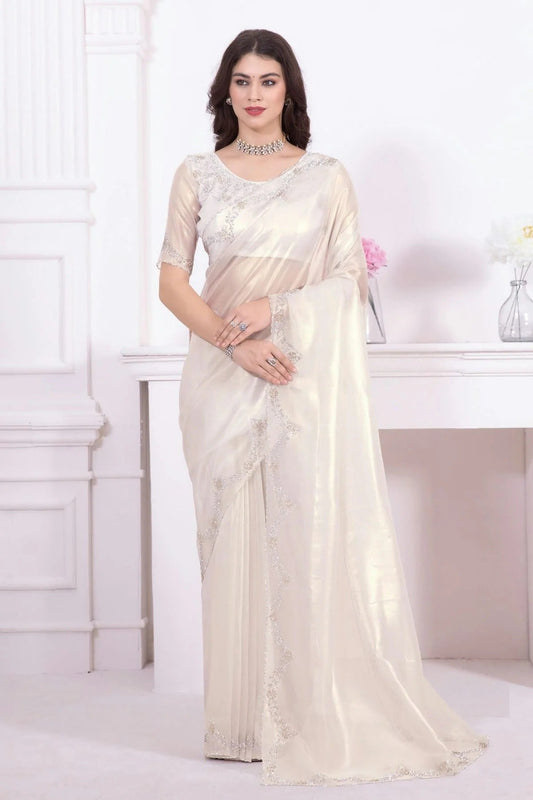Off White Colour Net Designer Saree LC1121783
