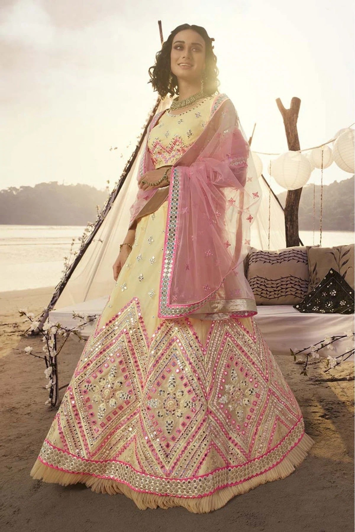 Off White Colour Organza Embroidery Lehenga Choli LC1080507
