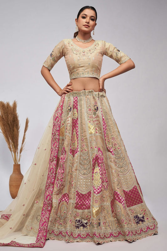 Off White Colour Organza Silk Lehenga Choli LC1030049