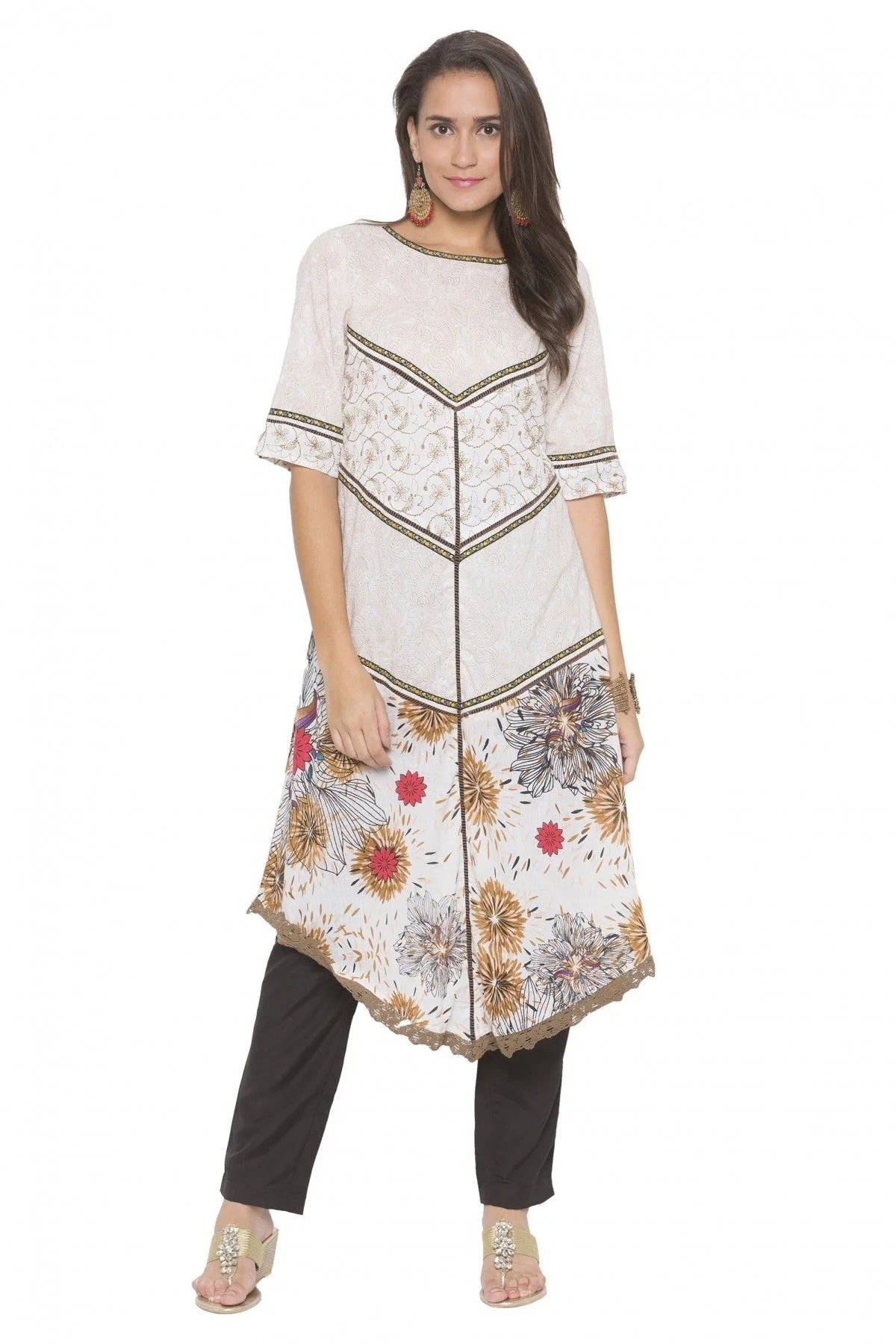 Off White Colour Plus Size Cotton Embroidery Kurta Set KR1070536