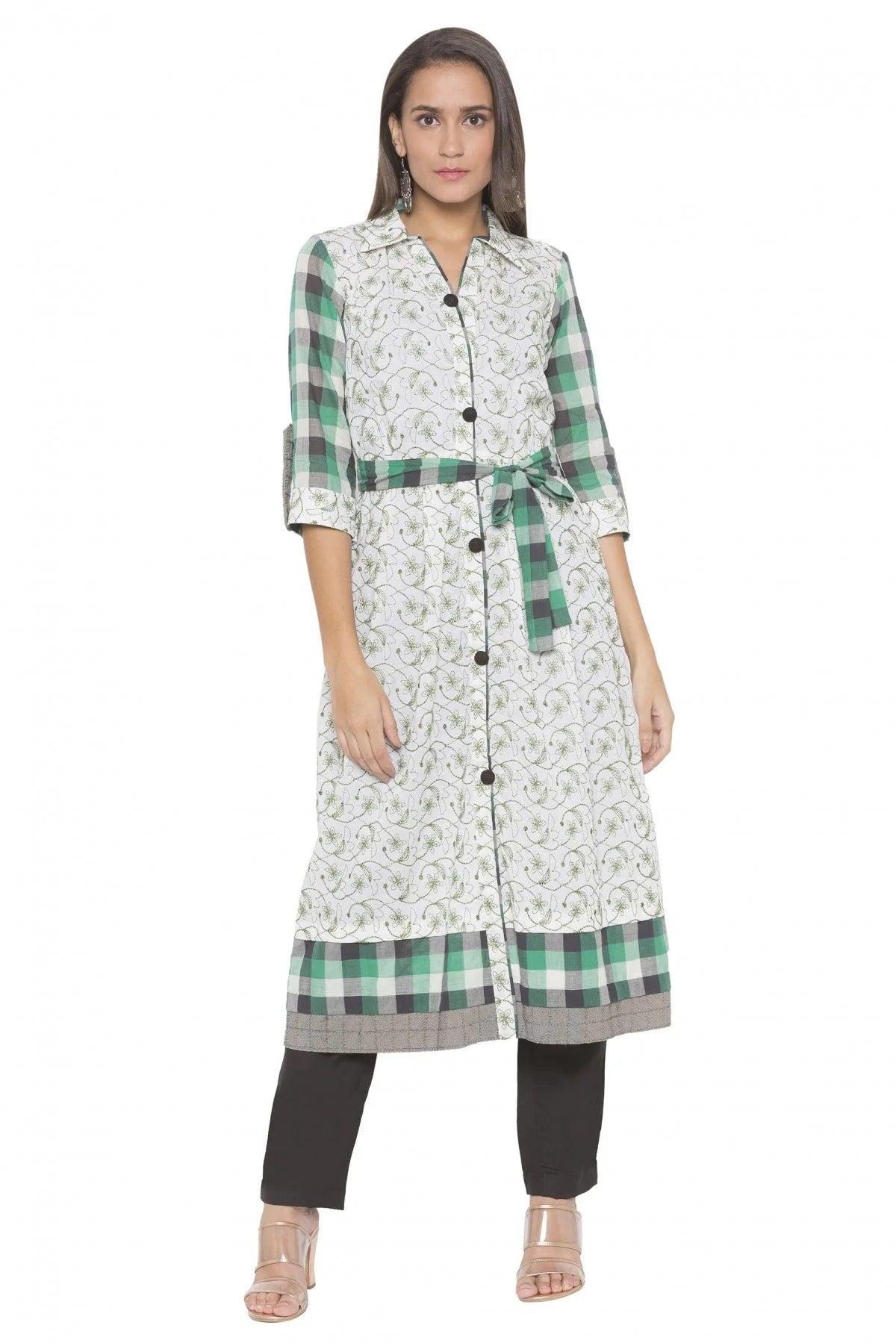 Off White Colour Plus Size Cotton Embroidery Kurta Set KR1070539