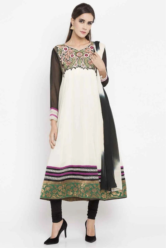 Off White Colour Plus Size Faux Georgette Churidar Suit BW1070172