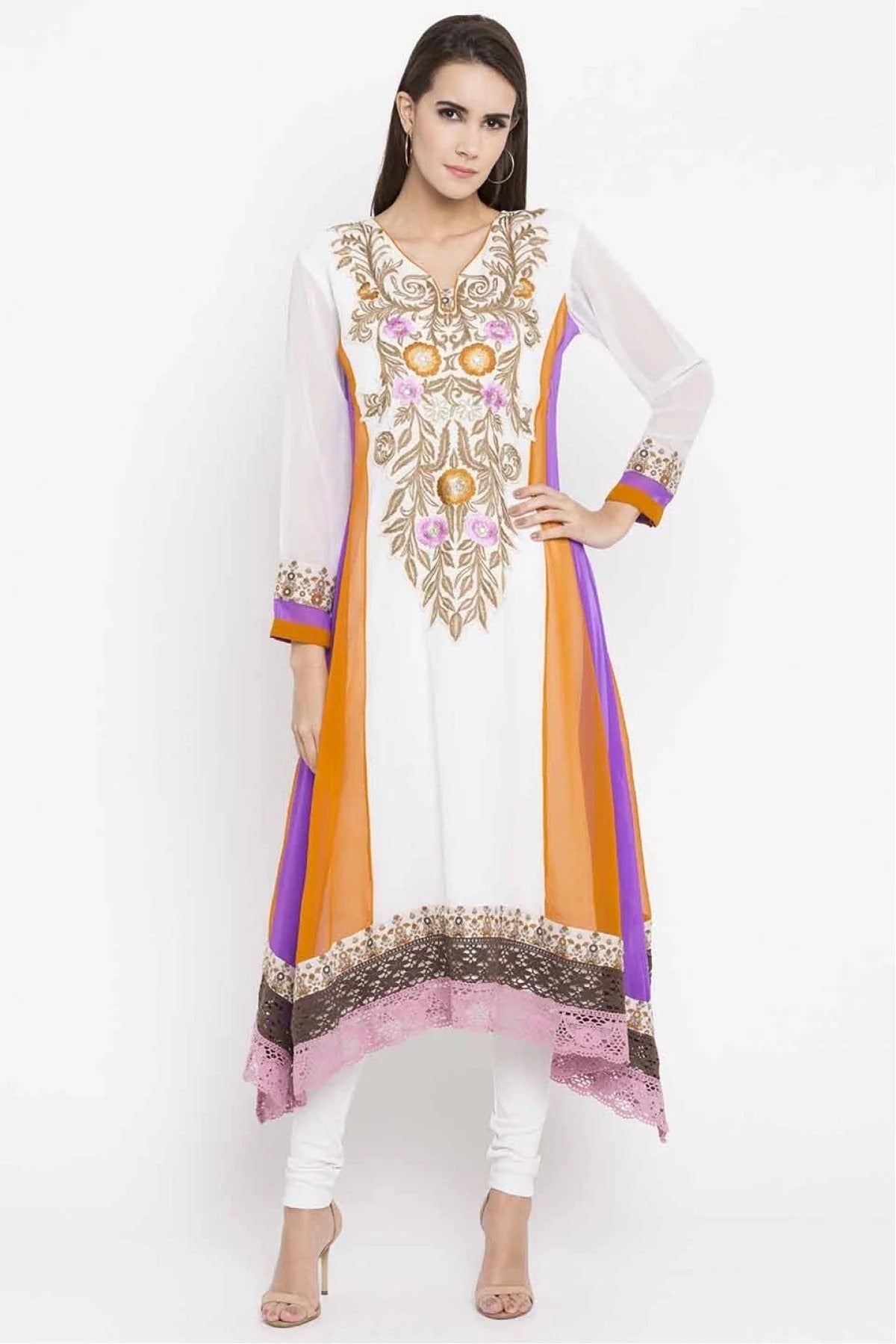 Off White Colour Plus Size Faux Georgette Kurti KR1070438