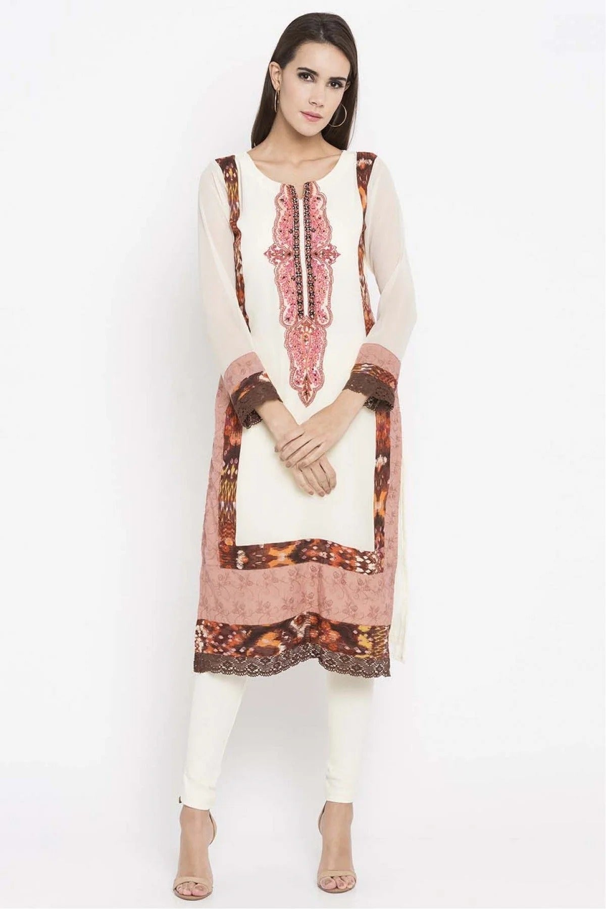Off White Colour Plus Size Faux Georgette Kurti KR1070443