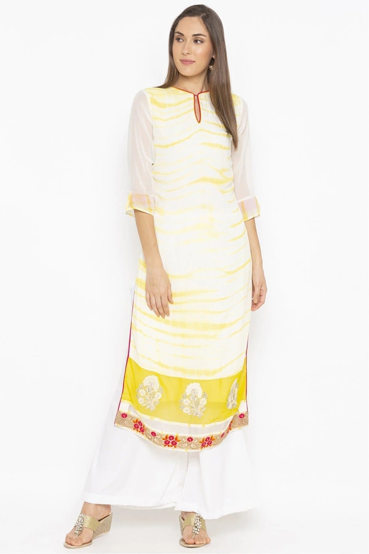 Off White Colour Plus Size Georgette Embroidery Kurta Set KR1070479