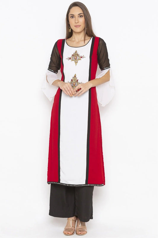 Off White Colour Plus Size Georgette Embroidery Kurta Set KR1070484