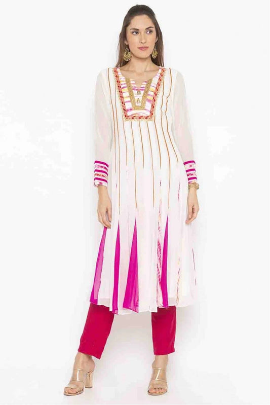 Off White Colour Plus Size Georgette Embroidery Kurti KR1070356