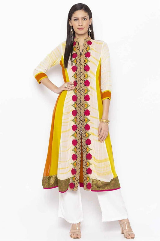 Off White Colour Plus Size Georgette Embroidery Kurti KR1070364