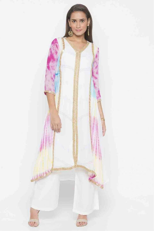 Off White Colour Plus Size Georgette Lace Work Kurti KR1070357