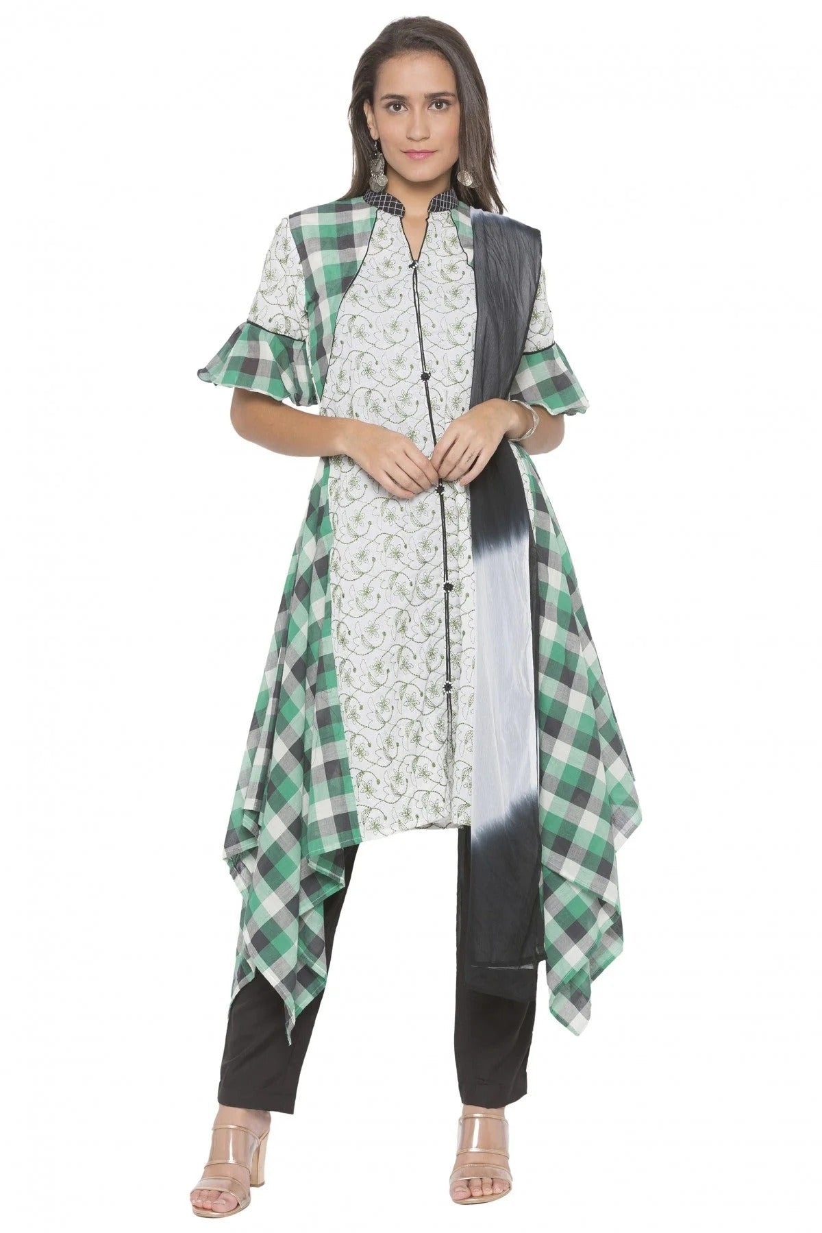 Off White Colour Plus Size Stitched Cotton Embroidery Pant Style Suit BW1070248