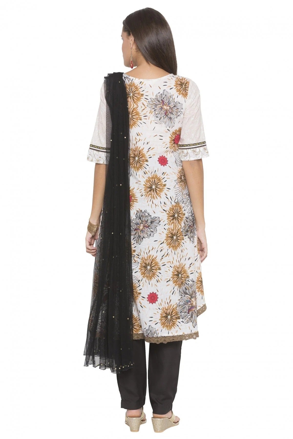 Off White Colour Plus Size Stitched Cotton Embroidery Pant Style Suit BW1070259 A