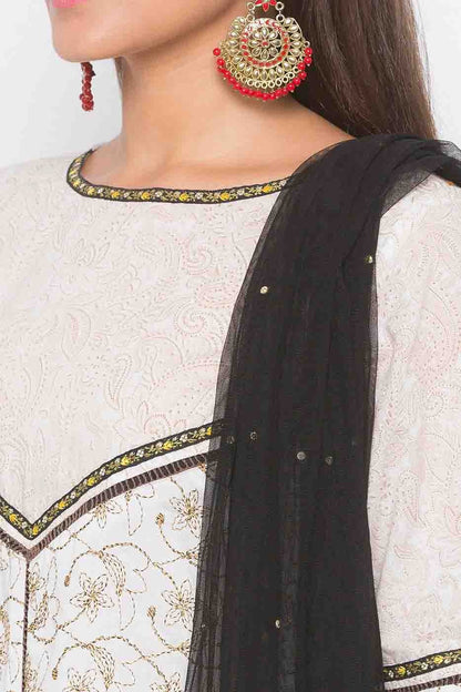 Off White Colour Plus Size Stitched Cotton Embroidery Pant Style Suit BW1070259 B