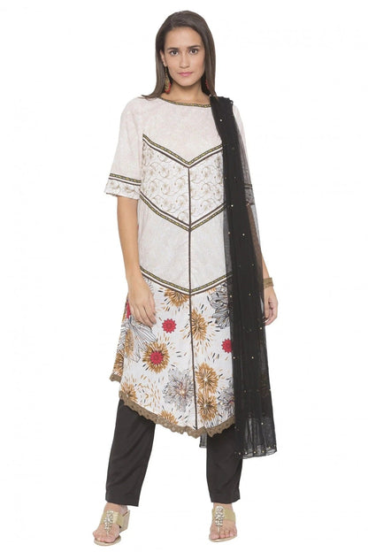 Off White Colour Plus Size Stitched Cotton Embroidery Pant Style Suit BW1070259