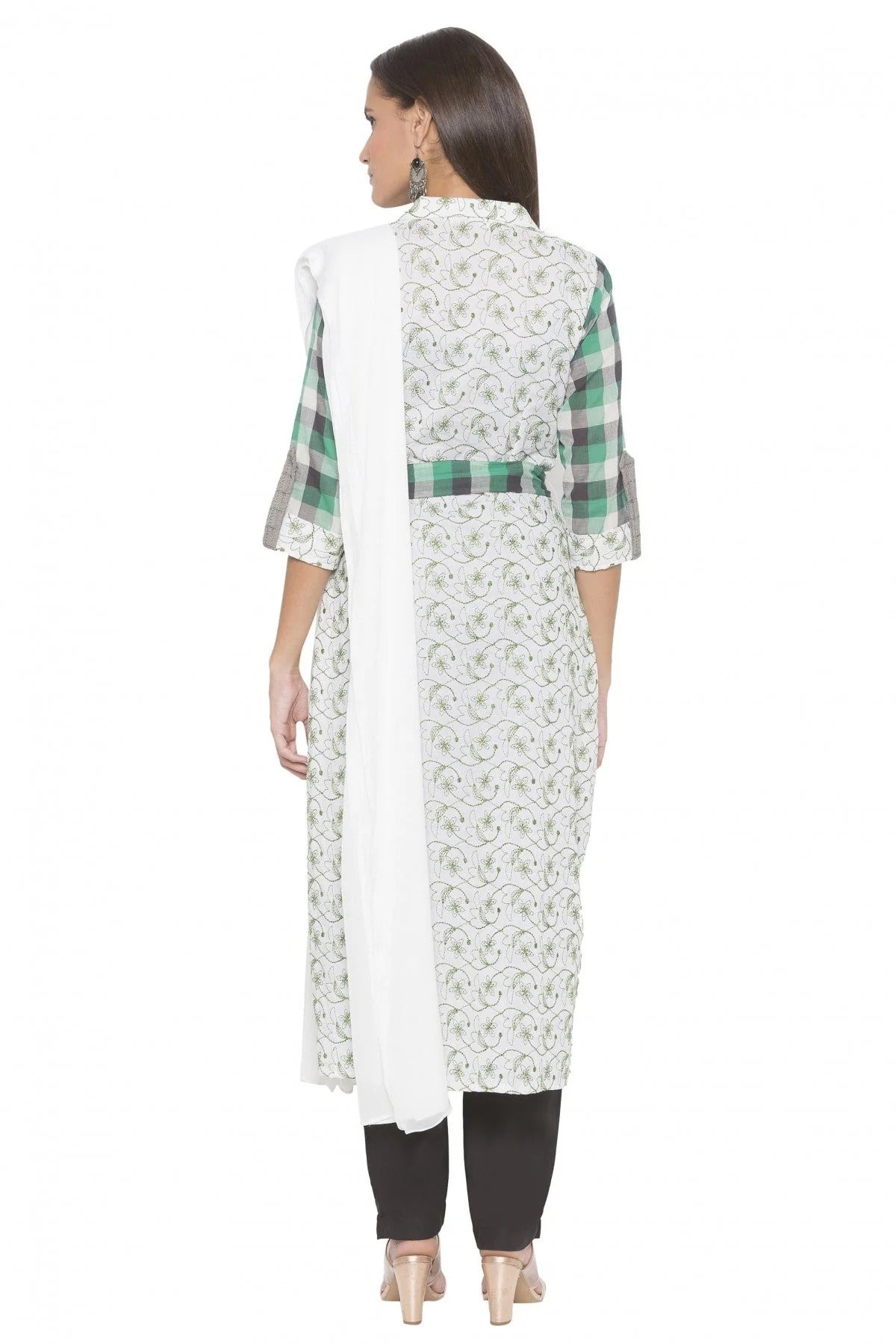 Off White Colour Plus Size Stitched Cotton Embroidery Pant Style Suit BW1070261 A