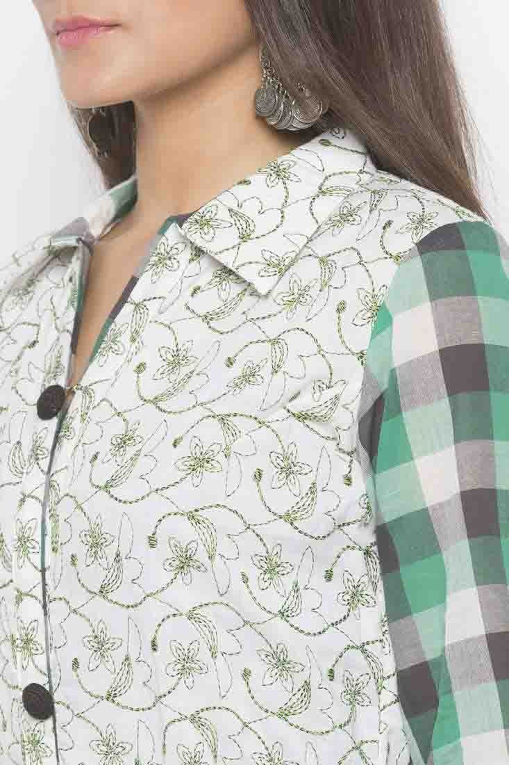 Off White Colour Plus Size Stitched Cotton Embroidery Pant Style Suit BW1070261 B