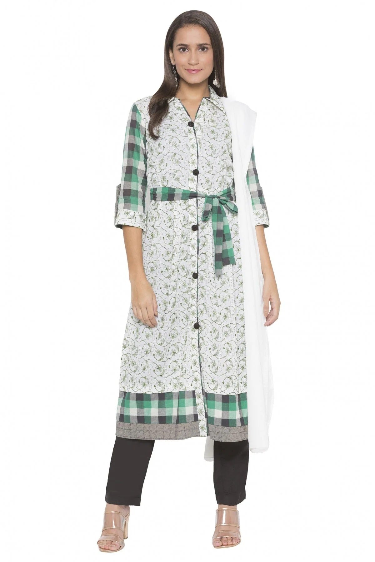Off White Colour Plus Size Stitched Cotton Embroidery Pant Style Suit BW1070261