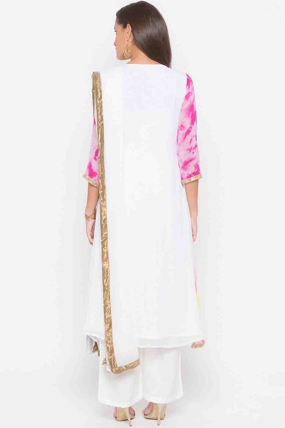 Off White Colour Plus Size Stitched Georgette Embroidery Palazzo Pant Suit BW1070190 A