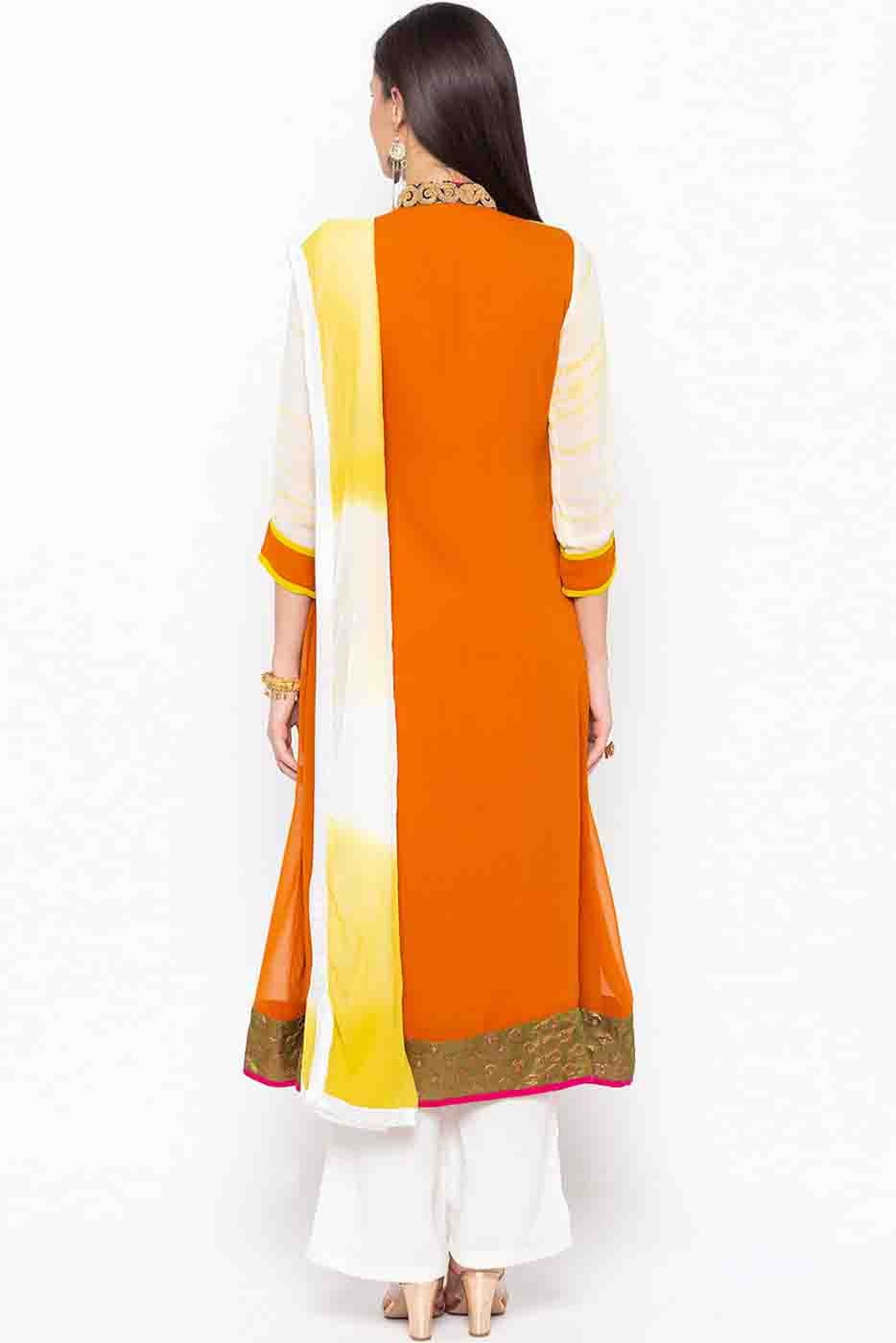 Off White Colour Plus Size Stitched Georgette Embroidery Palazzo Pant Suit BW1070199 A