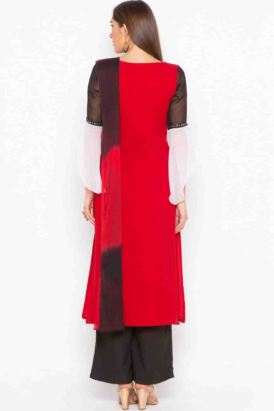 Off White Colour Plus Size Stitched Georgette Embroidery Palazzo Pant Suit BW1070200 A