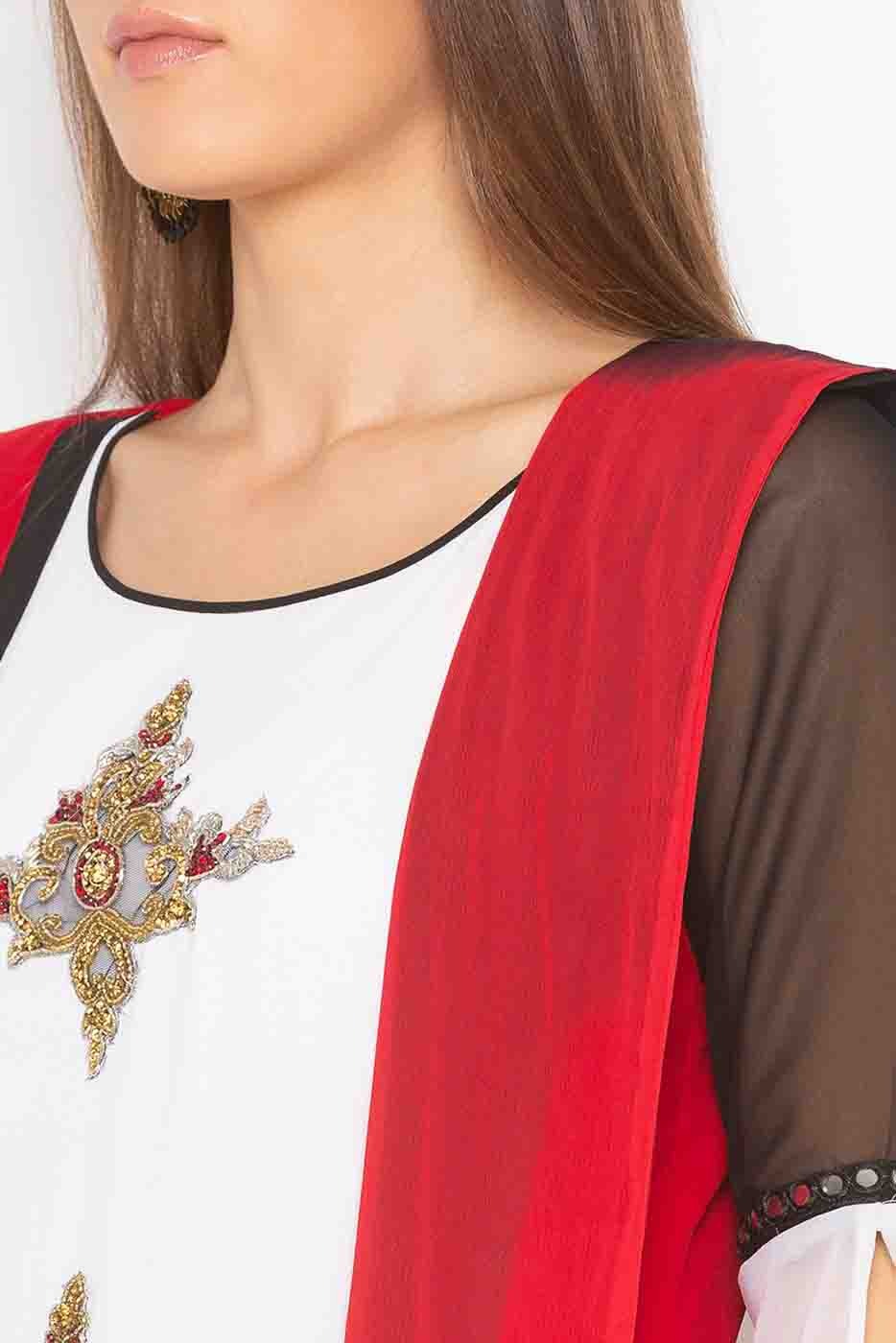 Off White Colour Plus Size Stitched Georgette Embroidery Palazzo Pant Suit BW1070200 B