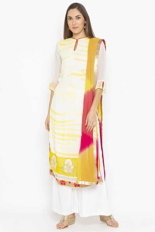 Off White Colour Plus Size Stitched Georgette Embroidery Palazzo Pant Suit BW1070242