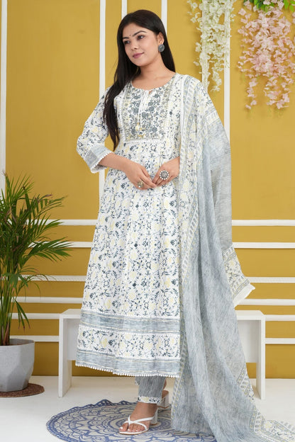 Off White Colour Rayon Cotton Readymade Anarkali Suit SS1140406