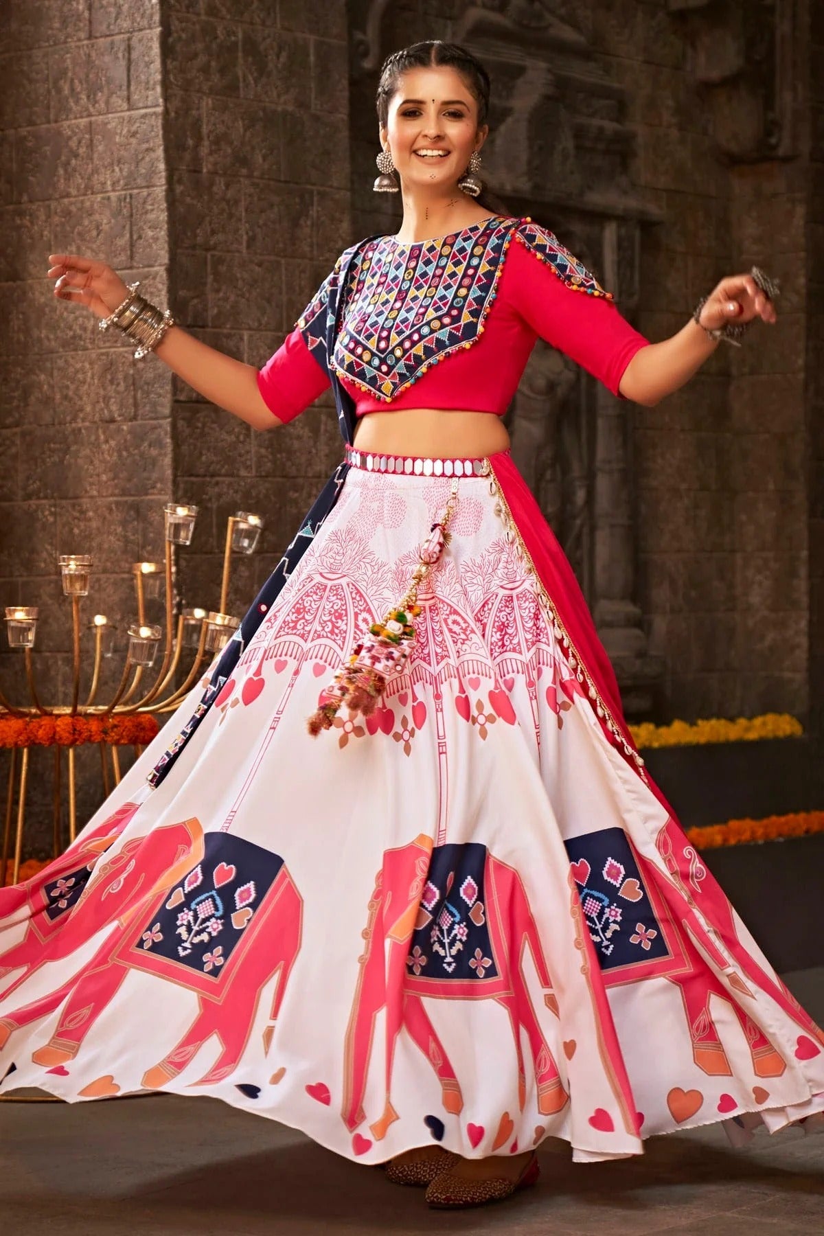 Off White Colour Rayon Navratri Lehenga LC1150221