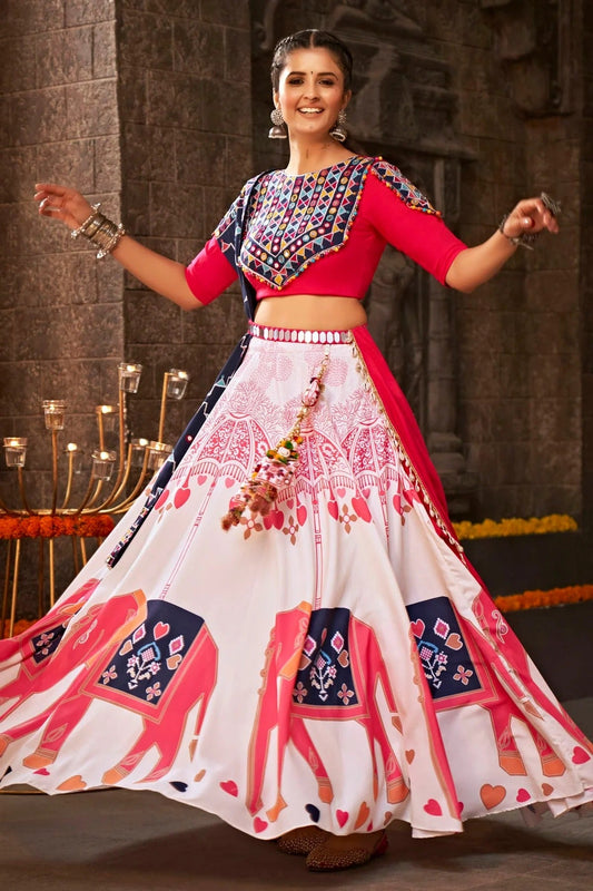 Off White Colour Rayon Navratri Lehenga LC1150221
