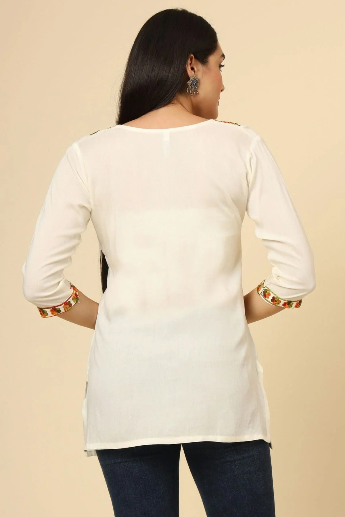 Off White Colour Rayon Readymade Top TP1110850 A