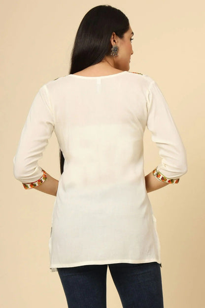 Off White Colour Rayon Readymade Top TP1110850 A