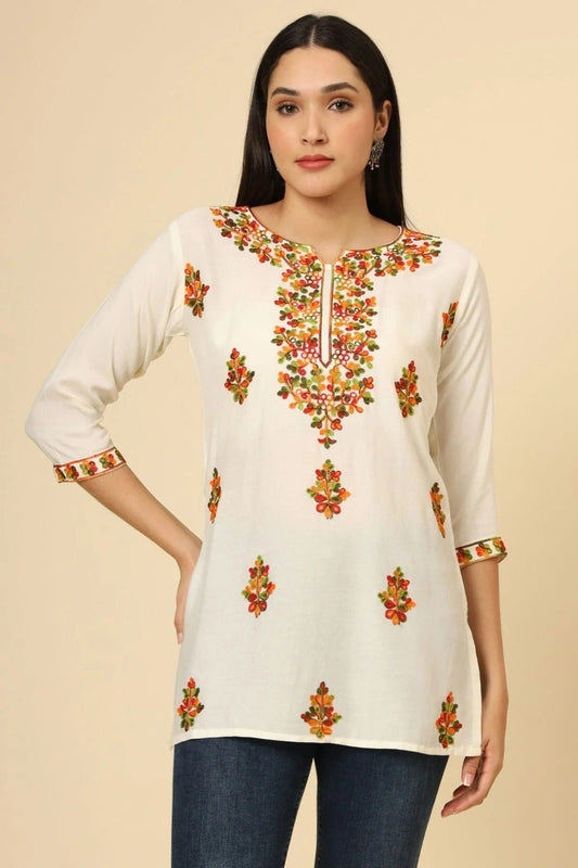 Off White Colour Rayon Readymade Top TP1110850